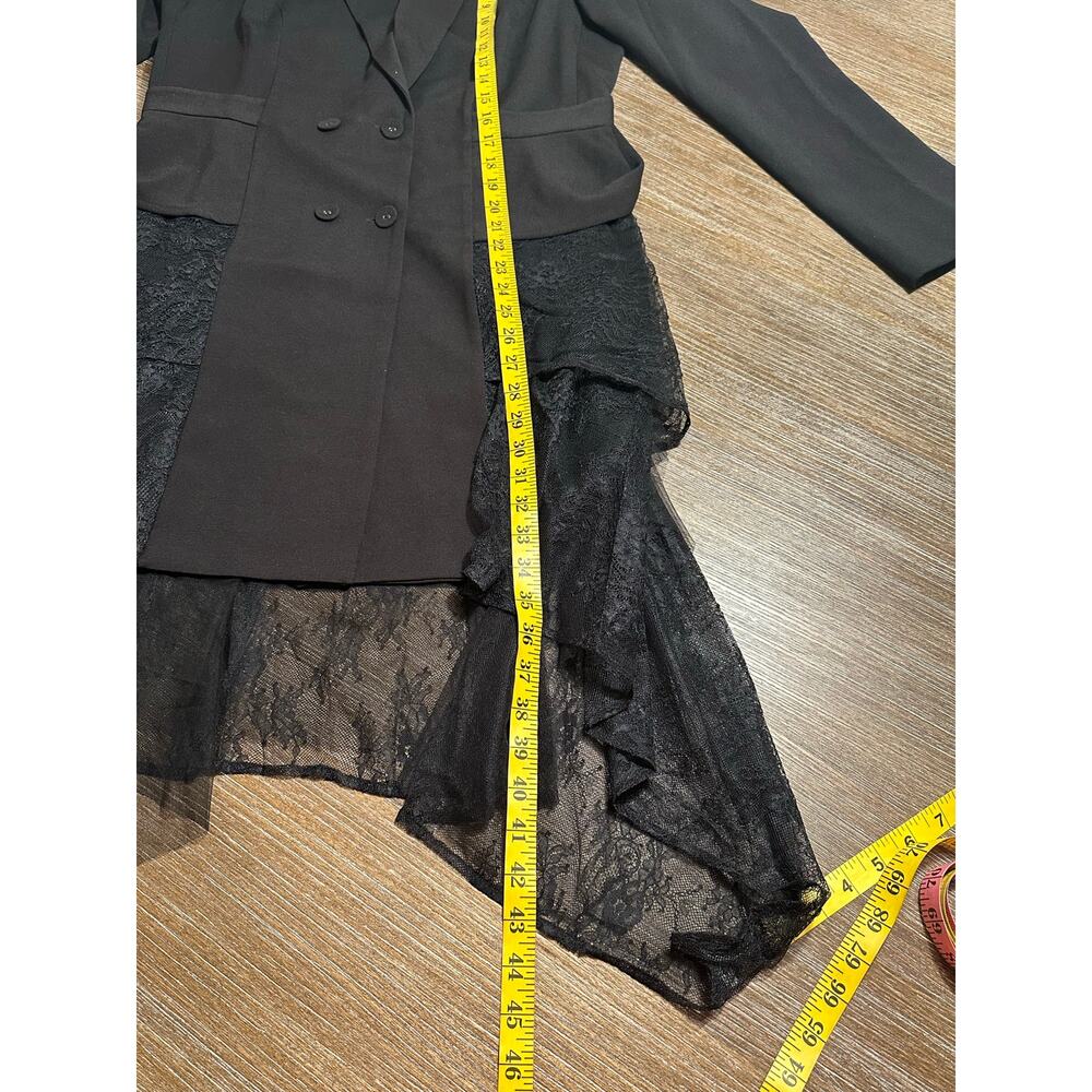 BCBGMAXAZRIA Black Tiered Lace Hem Double Breasted Blazer Size M NWT MSRP $398 - Picture 7 of 9